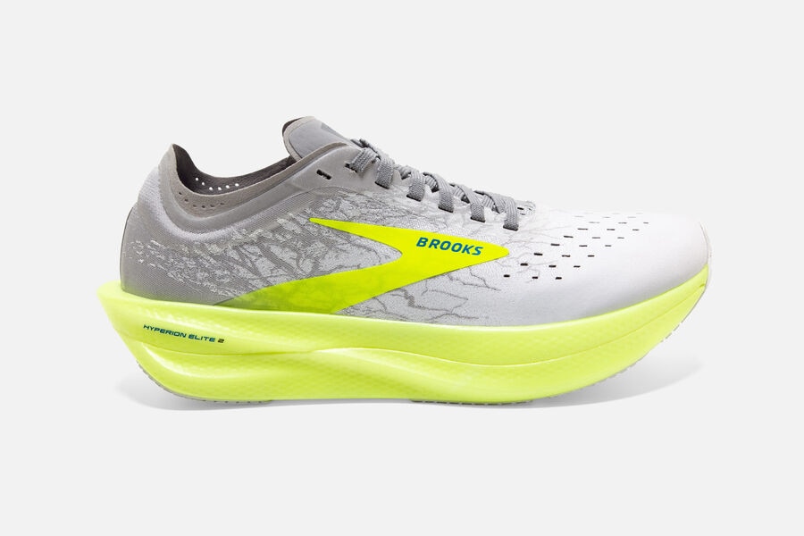 Hyperion Elite 2 Brooks Spikes Shoes NZ Mens - White/Grey/Green - HELCNI-140